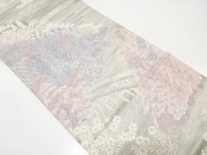 プラチナ箔　橋に樹木・草花模様織り出し　袋帯